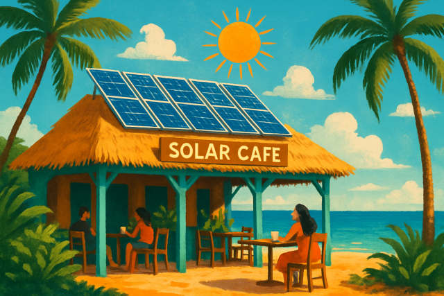 Este café na ilha utiliza exclusivamente energia solar.