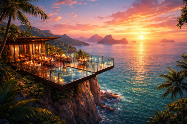 サムイ島のこのレストランからの眺めは最高だ